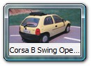 Corsa B Swing Open Bild 2

Hersteller: IXO (Opel-Sammlung Nr. 21)
ananasgelb Auflage unbekannt 10/11
Zum Original:
Sonderserie Swing Open. Das Sonnendach wurde hier nicht als Stahlschiebedach sondern als Faltdach aus Stoff angeboten