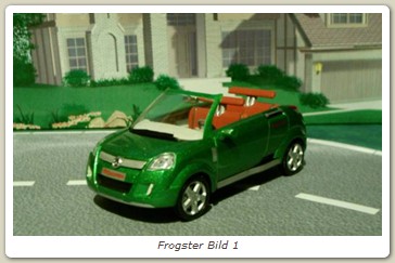 Frogster Bild 1

Nersteller: Norev (360015)
grünmetallic wie im Original, Auflage ??? Herbst 2006
