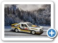 Manta B 400 Rallye 1983 Bild 1a
Hersteller: Vitesse (mit Figur)
Nummer 15 Auflage und Jahr unbekannt.
Es gibt noch 2 Rothmans - Versionen (nicht im Besitz)
Zum Original:
1983 löste der Manta B den Ascona B bei den Rallyemeisterschaften ab. Die Nummer 15 fuhr Dario Cerrato / Giuseppe Cerri in San Remo.