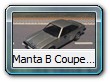 Manta B Coupe Bild 3
Hersteller: Schuco
silber GT/J, Auflage 1.000 mal 08/2011
Hersteller: Praline
In türkis, gelb und dunkelblau bot man den Manta an (alle nicht in meinem Besitz)