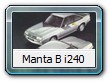 Manta B i240

Der i240 mit 2,4l  Motor hatte 136 PS mit 202 km/h, verkaufte sich ca. 600 mal. Preis ca 41.600 DM = ca. 21.500 Euro. War Nachfolger vom 400 und konnte direkt beim Opel-Hndler bezogen werden.