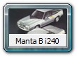 Manta B i240
Der i240 mit 2,4l Motor hatte 136 PS mit 202 km/h, verkaufte sich ca. 600 mal. Preis ca 41.600 DM = ca. 21.500 Euro. War Nachfolger vom 400 und konnte direkt beim Opel-Händler bezogen werden.